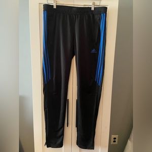 Adidas clima cool black and blue track pants.